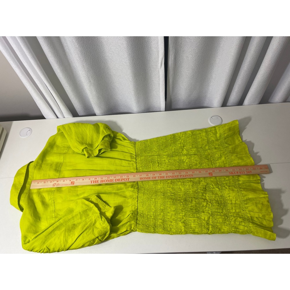 FRAME Smocked Shirt Dress Flash Lime Ramie Mini Puff Sleeve LWWD0591 Medium New - Picture 10 of 10